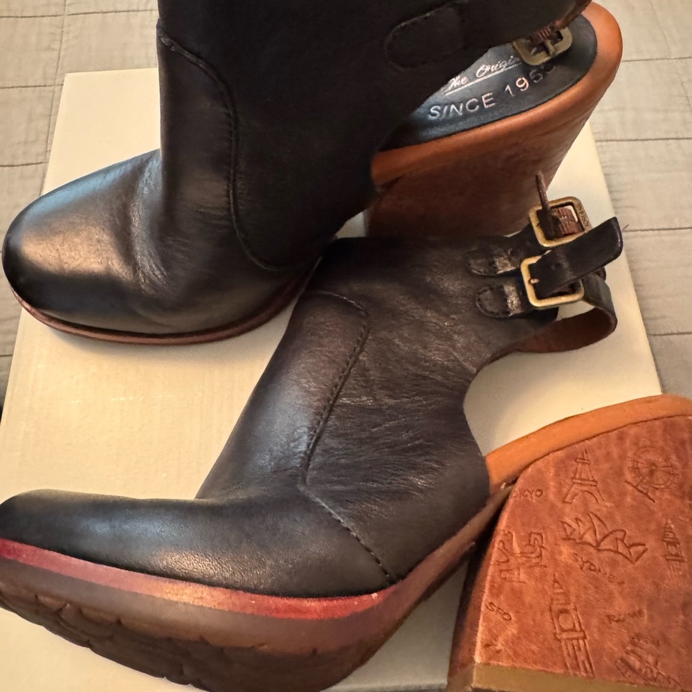 Kork-Ease Black Leather Heeled Boots